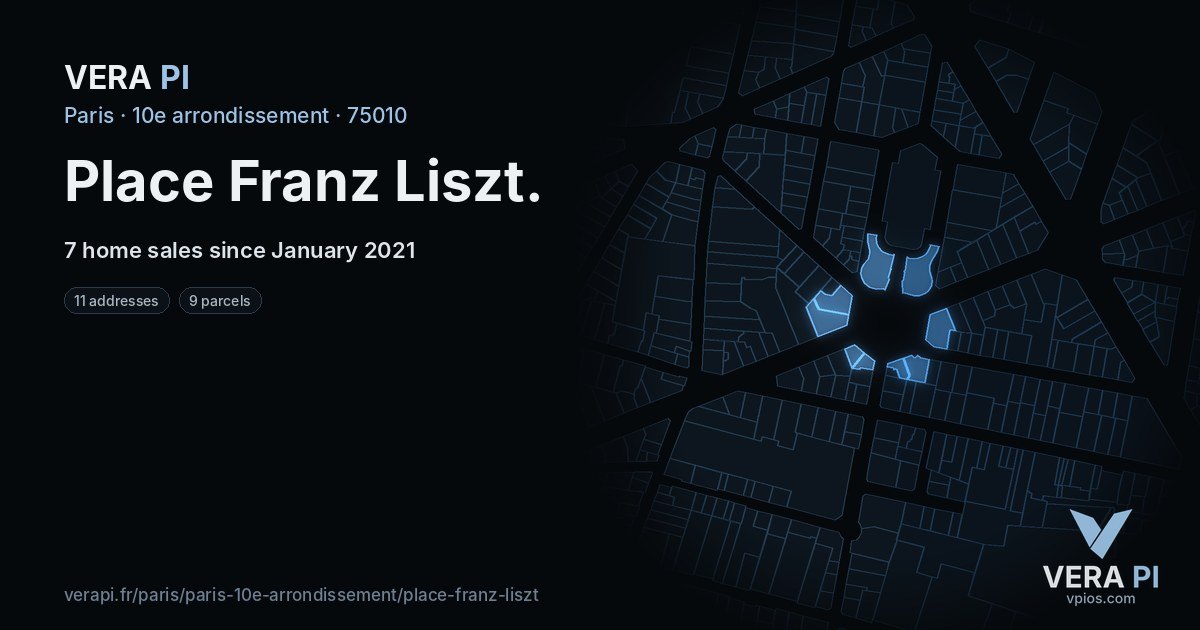 Place Franz Liszt, 10e arrondissement at night – every parcel coloured by the prices around it, the street's own parcels lit