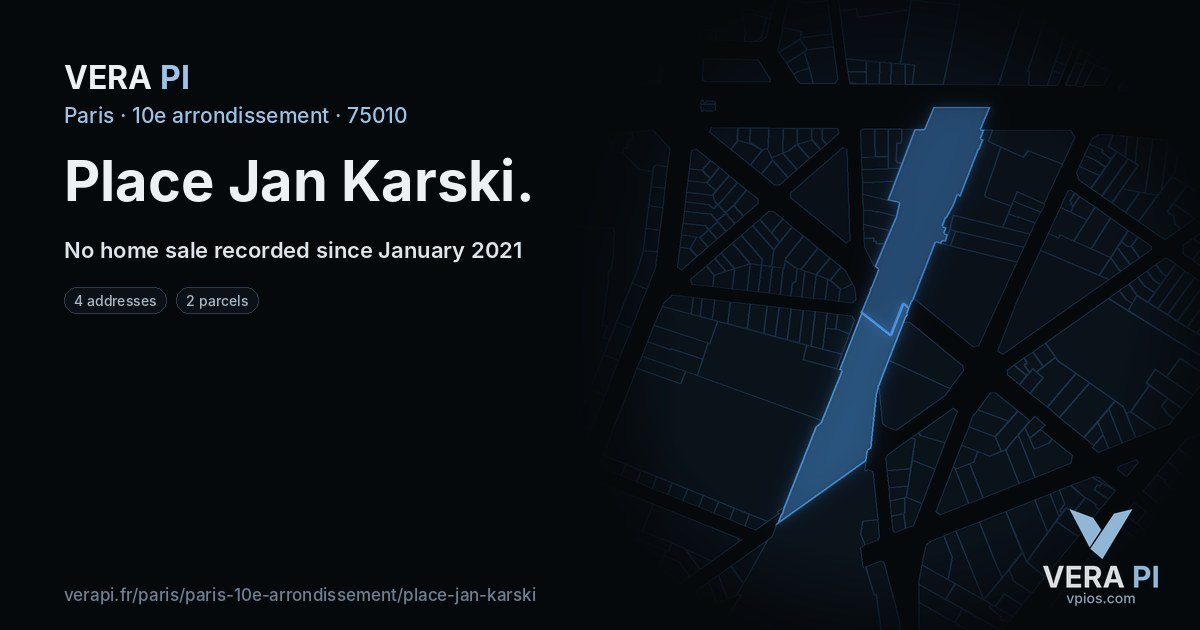 Place Jan Karski, 10e arrondissement at night – every parcel coloured by the prices around it, the street's own parcels lit