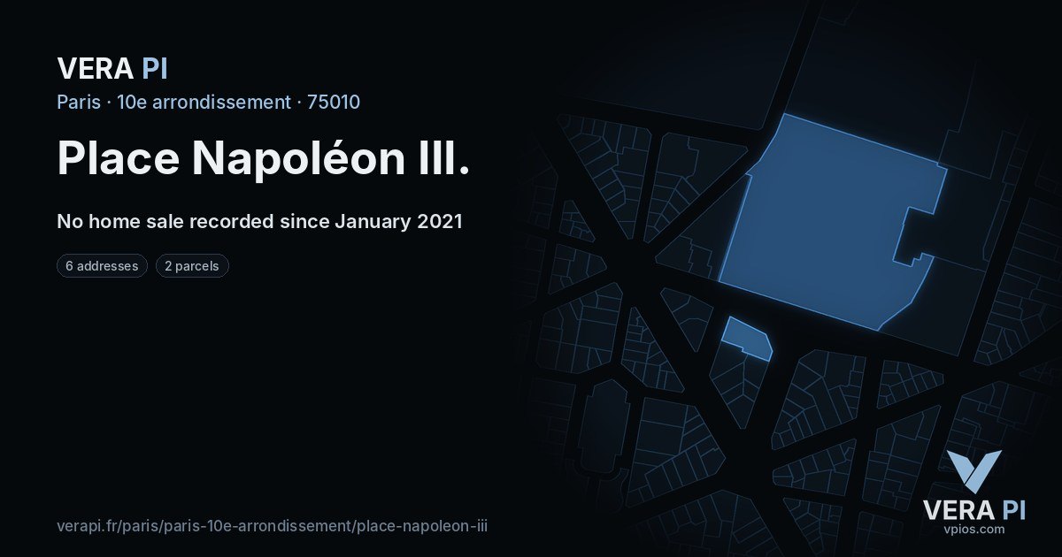 Place Napoléon III, 10e arrondissement at night – every parcel coloured by the prices around it, the street's own parcels lit