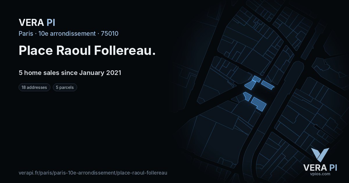 Place Raoul Follereau, 10e arrondissement at night – every parcel coloured by the prices around it, the street's own parcels lit