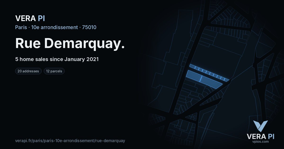 Rue Demarquay, 10e arrondissement at night – every parcel coloured by the prices around it, the street's own parcels lit