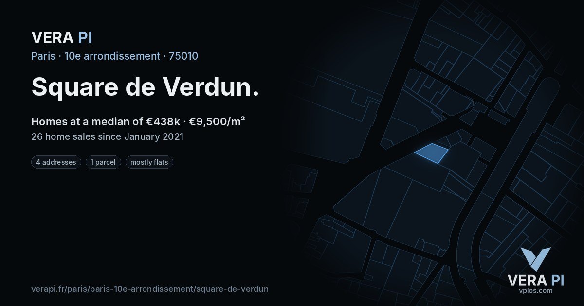 Square de Verdun, 10e arrondissement at night – every parcel coloured by the prices around it, the street's own parcels lit