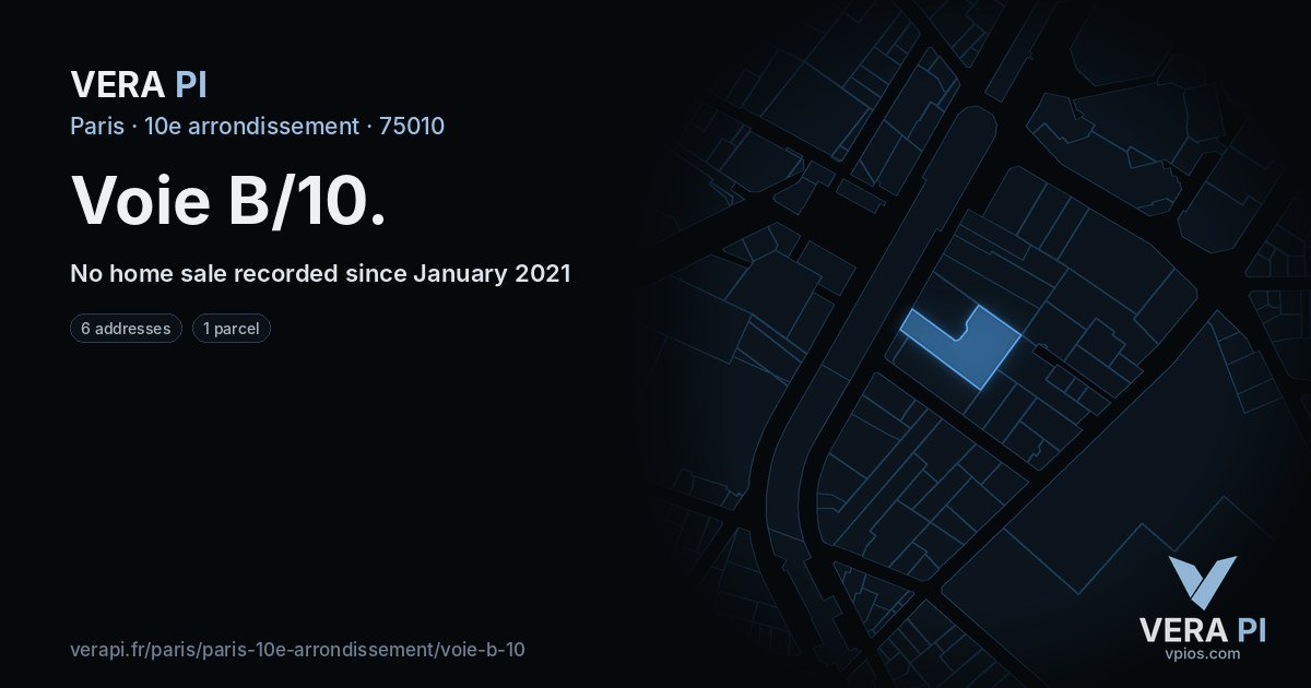 Voie B/10, 10e arrondissement at night – every parcel coloured by the prices around it, the street's own parcels lit