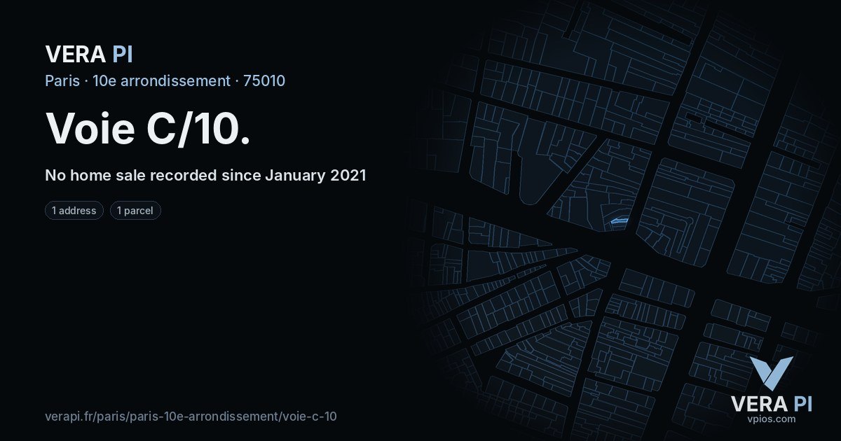 Voie C/10, 10e arrondissement at night – every parcel coloured by the prices around it, the street's own parcels lit