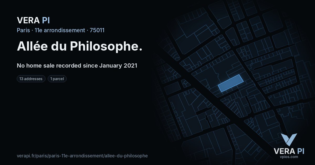 Allée du Philosophe, 11e arrondissement at night – every parcel coloured by the prices around it, the street's own parcels lit