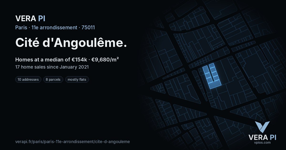 Cité d'Angoulême, 11e arrondissement at night – every parcel coloured by the prices around it, the street's own parcels lit