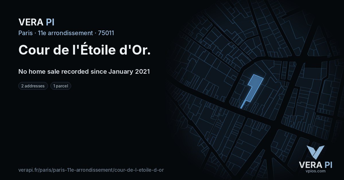 Cour de l'Étoile d'Or, 11e arrondissement at night – every parcel coloured by the prices around it, the street's own parcels lit