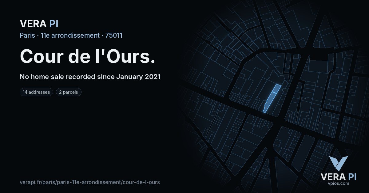 Cour de l'Ours, 11e arrondissement at night – every parcel coloured by the prices around it, the street's own parcels lit