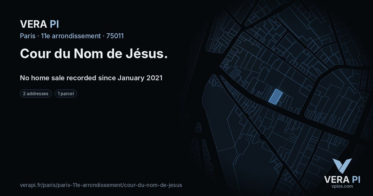 Cour du Nom de Jésus, 11e arrondissement at night – every parcel coloured by the prices around it, the street's own parcels lit