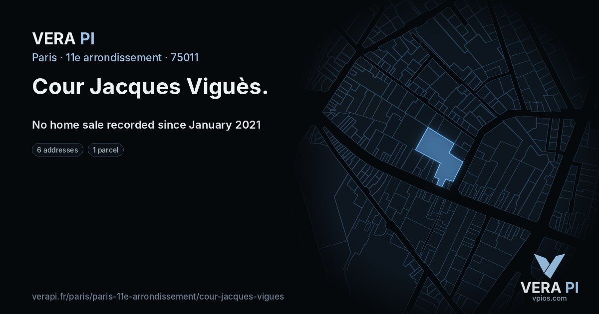 Cour Jacques Viguès, 11e arrondissement at night – every parcel coloured by the prices around it, the street's own parcels lit
