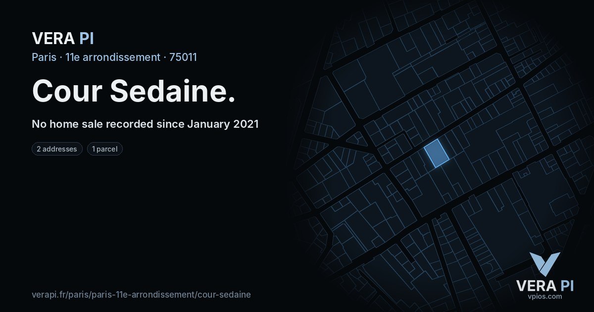 Cour Sedaine, 11e arrondissement at night – every parcel coloured by the prices around it, the street's own parcels lit