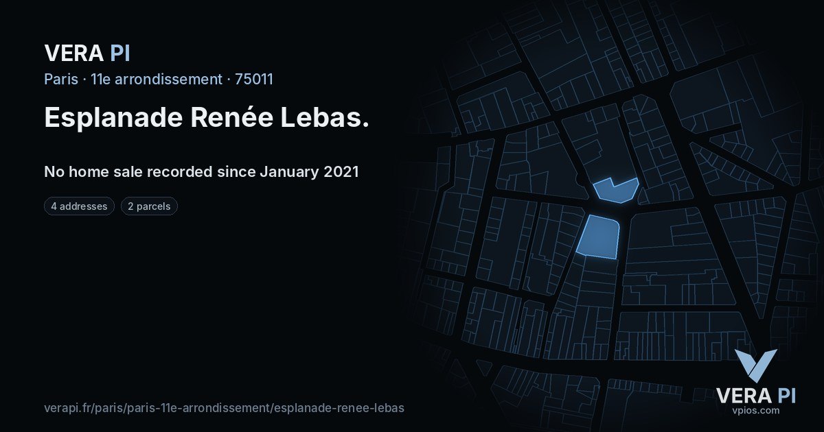 Esplanade Renée Lebas, 11e arrondissement at night – every parcel coloured by the prices around it, the street's own parcels lit