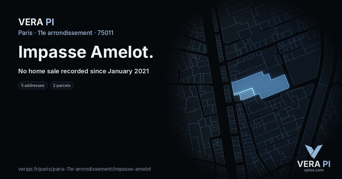 Impasse Amelot, 11e arrondissement at night – every parcel coloured by the prices around it, the street's own parcels lit