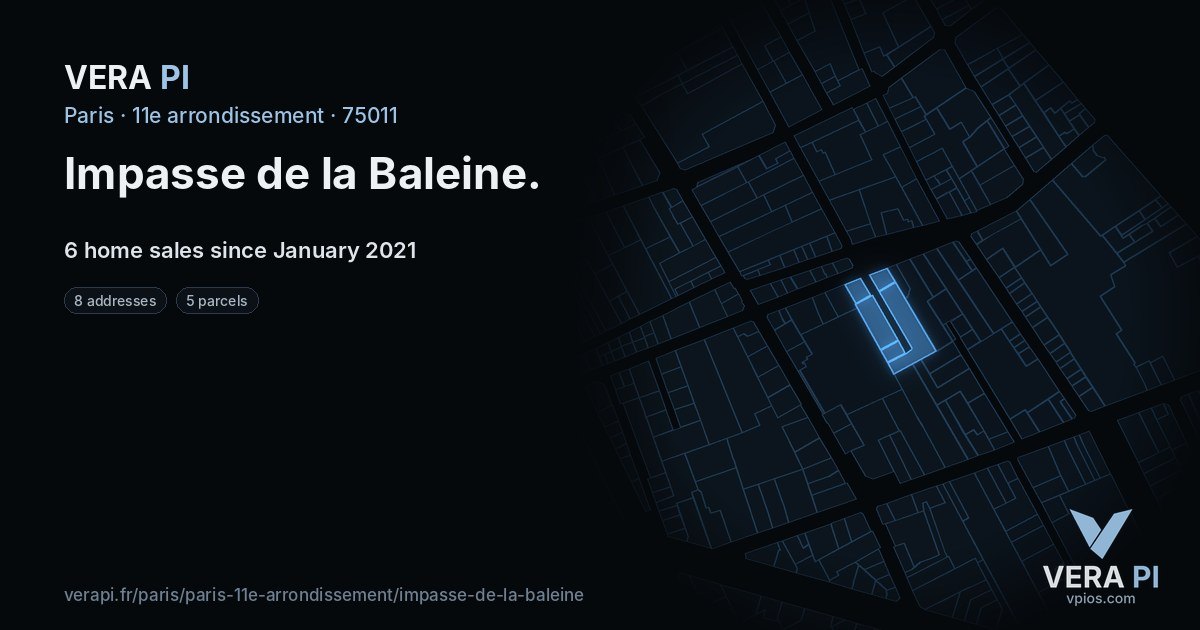 Impasse de la Baleine, 11e arrondissement at night – every parcel coloured by the prices around it, the street's own parcels lit