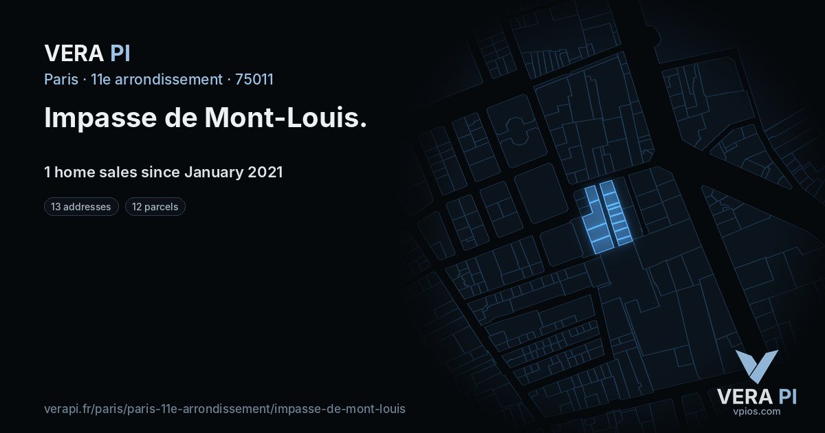 Impasse de Mont-Louis, 11e arrondissement at night – every parcel coloured by the prices around it, the street's own parcels lit