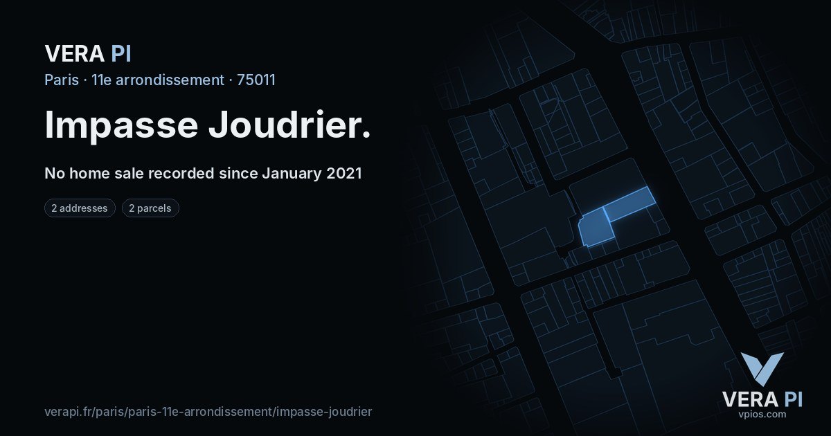 Impasse Joudrier, 11e arrondissement at night – every parcel coloured by the prices around it, the street's own parcels lit