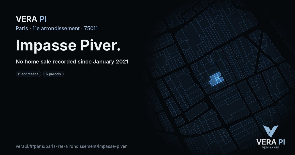 Impasse Piver, 11e arrondissement at night – every parcel coloured by the prices around it, the street's own parcels lit