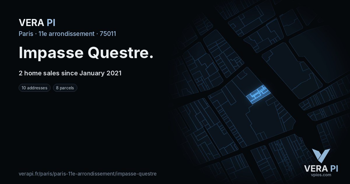 Impasse Questre, 11e arrondissement at night – every parcel coloured by the prices around it, the street's own parcels lit