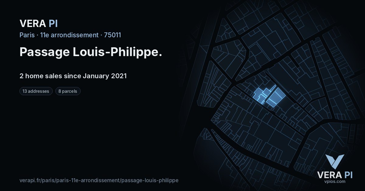 Passage Louis-Philippe, 11e arrondissement at night – every parcel coloured by the prices around it, the street's own parcels lit