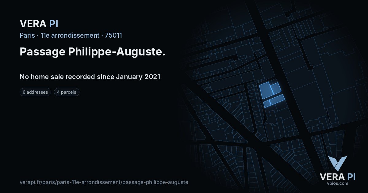 Passage Philippe-Auguste, 11e arrondissement at night – every parcel coloured by the prices around it, the street's own parcels lit