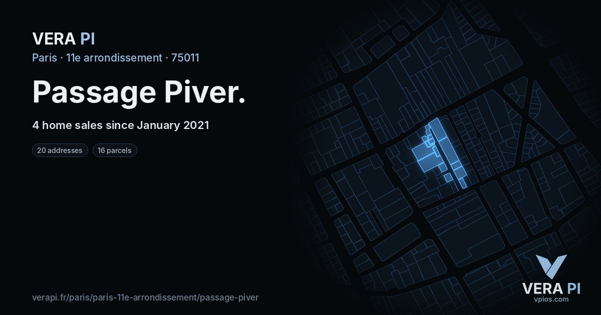 Passage Piver, 11e arrondissement at night – every parcel coloured by the prices around it, the street's own parcels lit