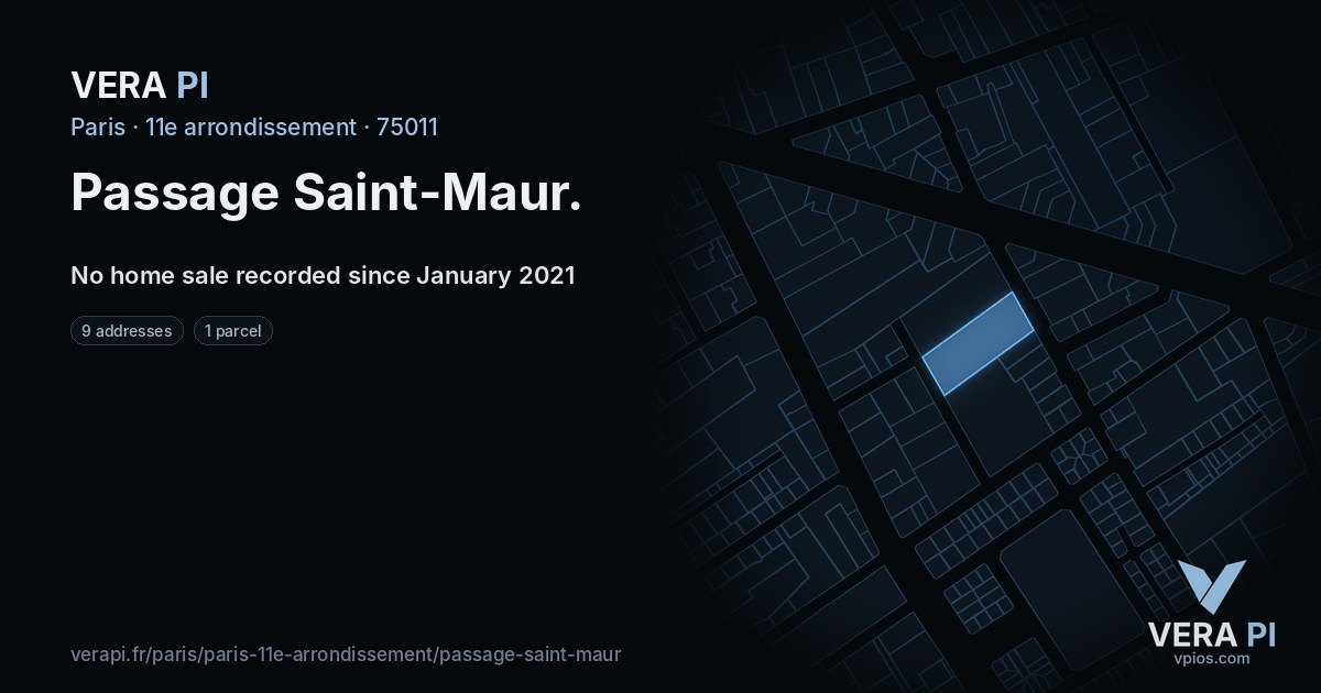 Passage Saint-Maur, 11e arrondissement at night – every parcel coloured by the prices around it, the street's own parcels lit