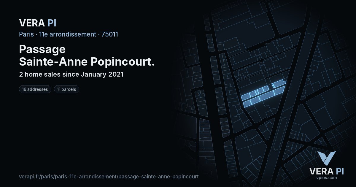 Passage Sainte-Anne Popincourt, 11e arrondissement at night – every parcel coloured by the prices around it, the street's own parcels lit