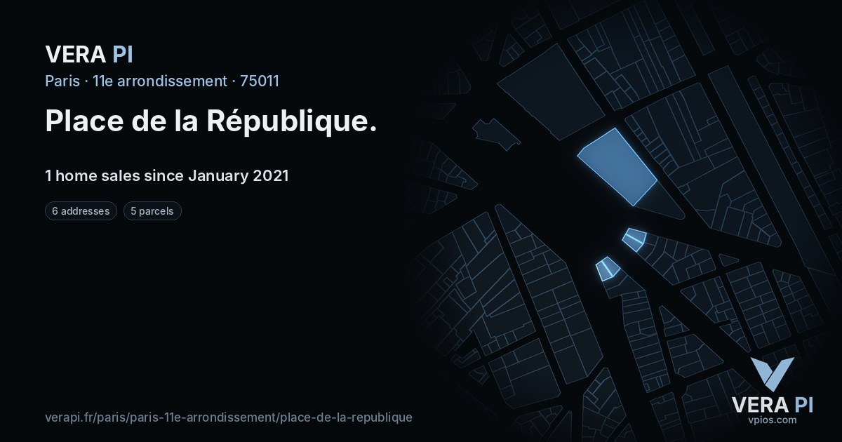 Place de la République, 11e arrondissement at night – every parcel coloured by the prices around it, the street's own parcels lit