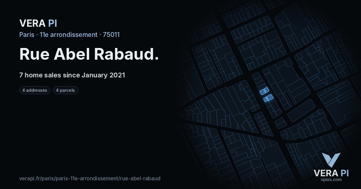 Rue Abel Rabaud, 11e arrondissement at night – every parcel coloured by the prices around it, the street's own parcels lit