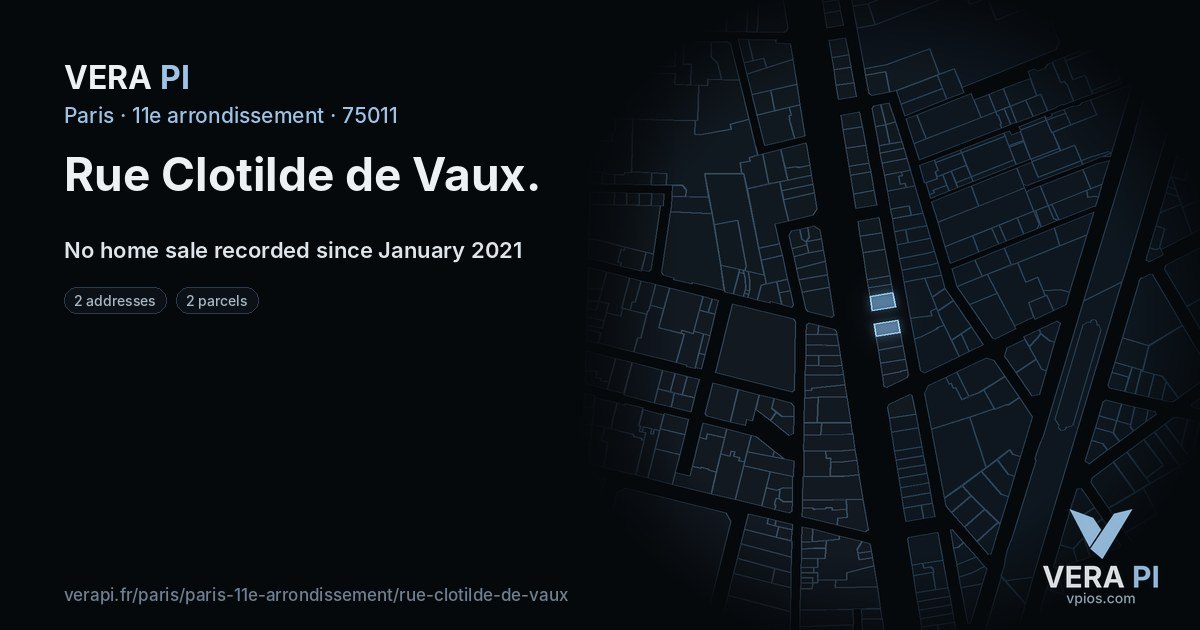 Rue Clotilde de Vaux, 11e arrondissement at night – every parcel coloured by the prices around it, the street's own parcels lit