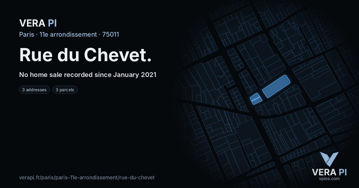 Rue du Chevet, 11e arrondissement at night – every parcel coloured by the prices around it, the street's own parcels lit