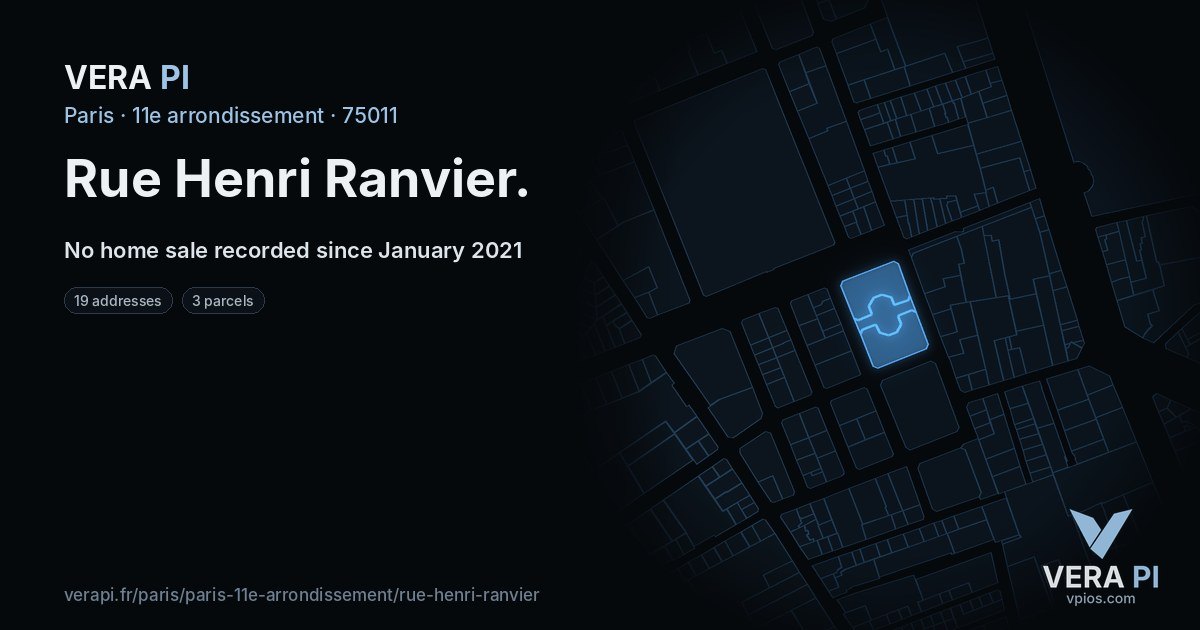 Rue Henri Ranvier, 11e arrondissement at night – every parcel coloured by the prices around it, the street's own parcels lit