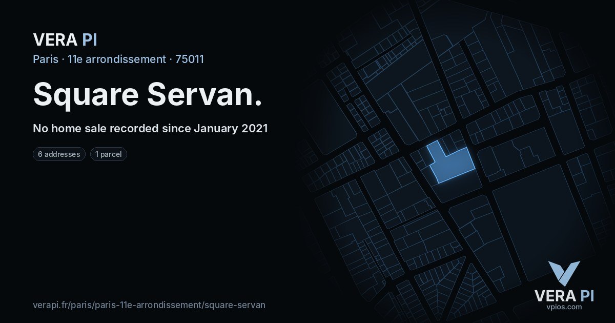 Square Servan, 11e arrondissement at night – every parcel coloured by the prices around it, the street's own parcels lit