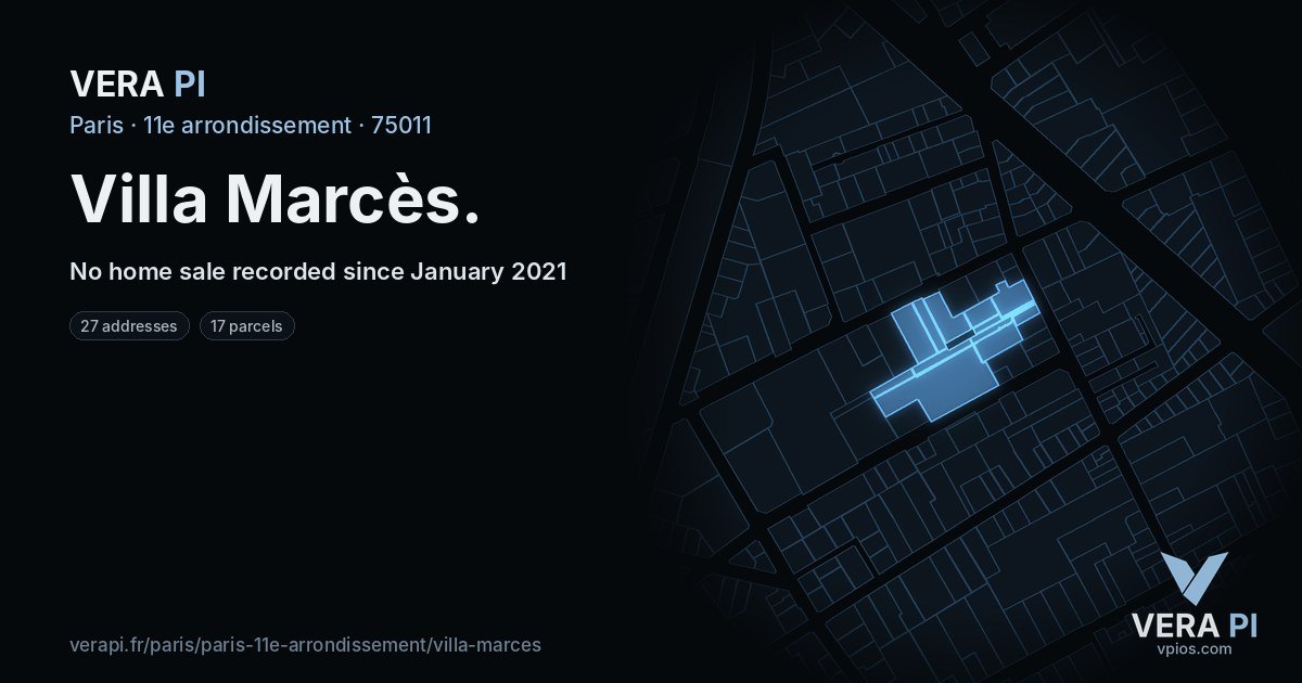 Villa Marcès, 11e arrondissement at night – every parcel coloured by the prices around it, the street's own parcels lit