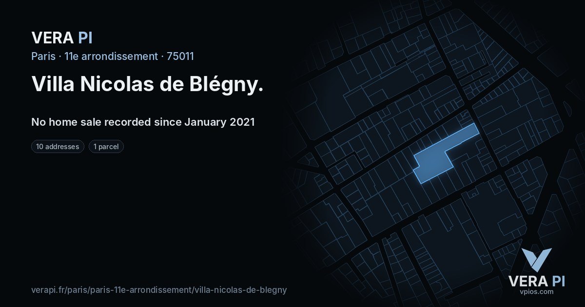 Villa Nicolas de Blégny, 11e arrondissement at night – every parcel coloured by the prices around it, the street's own parcels lit