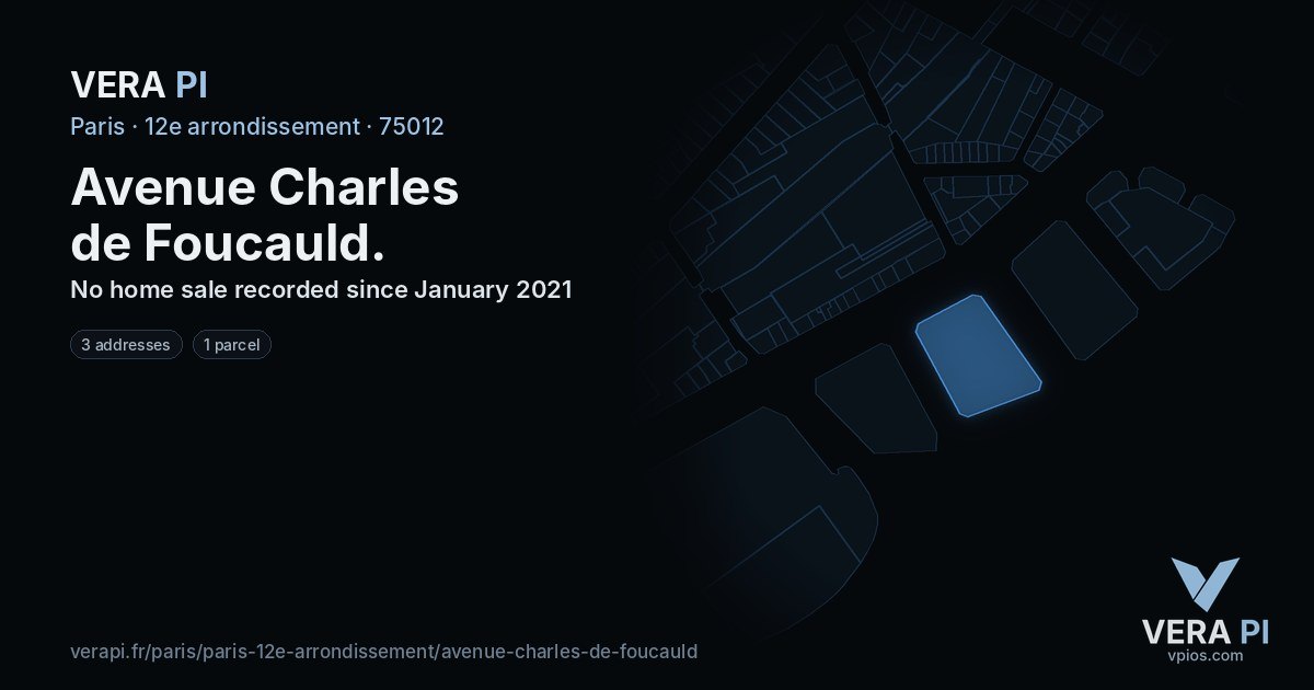 Avenue Charles de Foucauld, 12e arrondissement at night – every parcel coloured by the prices around it, the street's own parcels lit