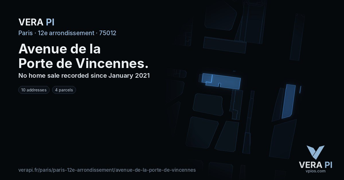 Avenue de la Porte de Vincennes, 12e arrondissement at night – every parcel coloured by the prices around it, the street's own parcels lit