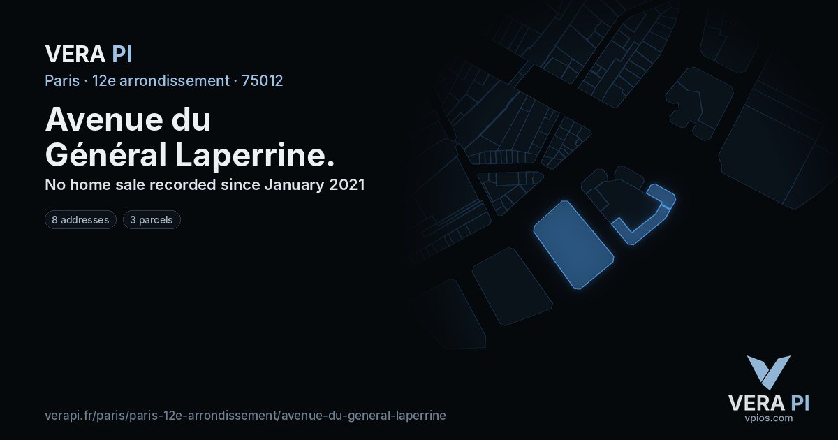 Avenue du Général Laperrine, 12e arrondissement at night – every parcel coloured by the prices around it, the street's own parcels lit