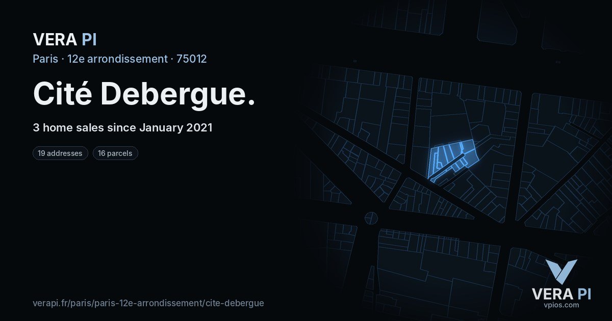 Cité Debergue, 12e arrondissement at night – every parcel coloured by the prices around it, the street's own parcels lit