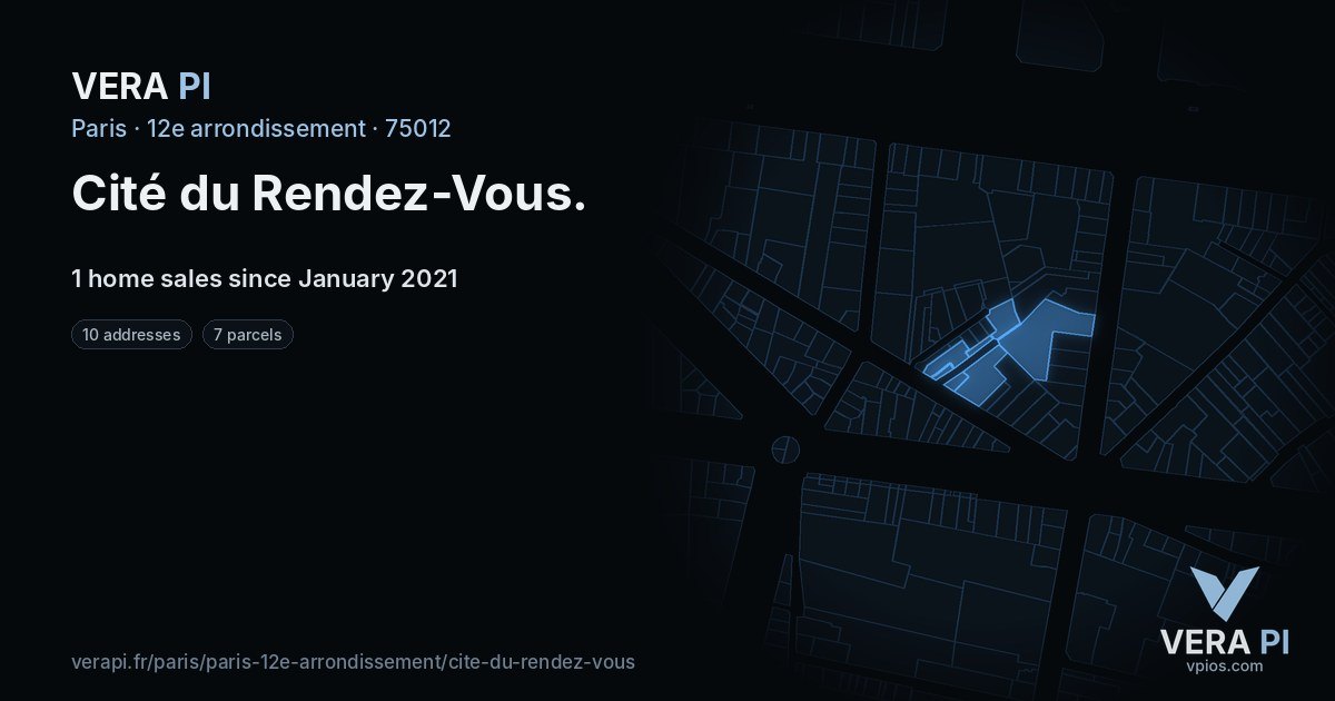 Cité du Rendez-Vous, 12e arrondissement at night – every parcel coloured by the prices around it, the street's own parcels lit