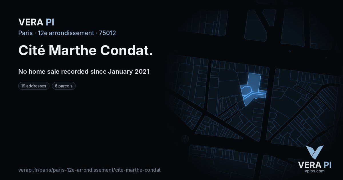 Cité Marthe Condat, 12e arrondissement at night – every parcel coloured by the prices around it, the street's own parcels lit
