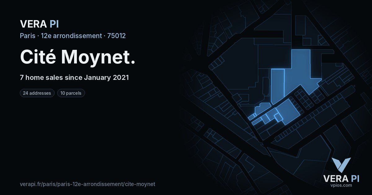 Cité Moynet, 12e arrondissement at night – every parcel coloured by the prices around it, the street's own parcels lit