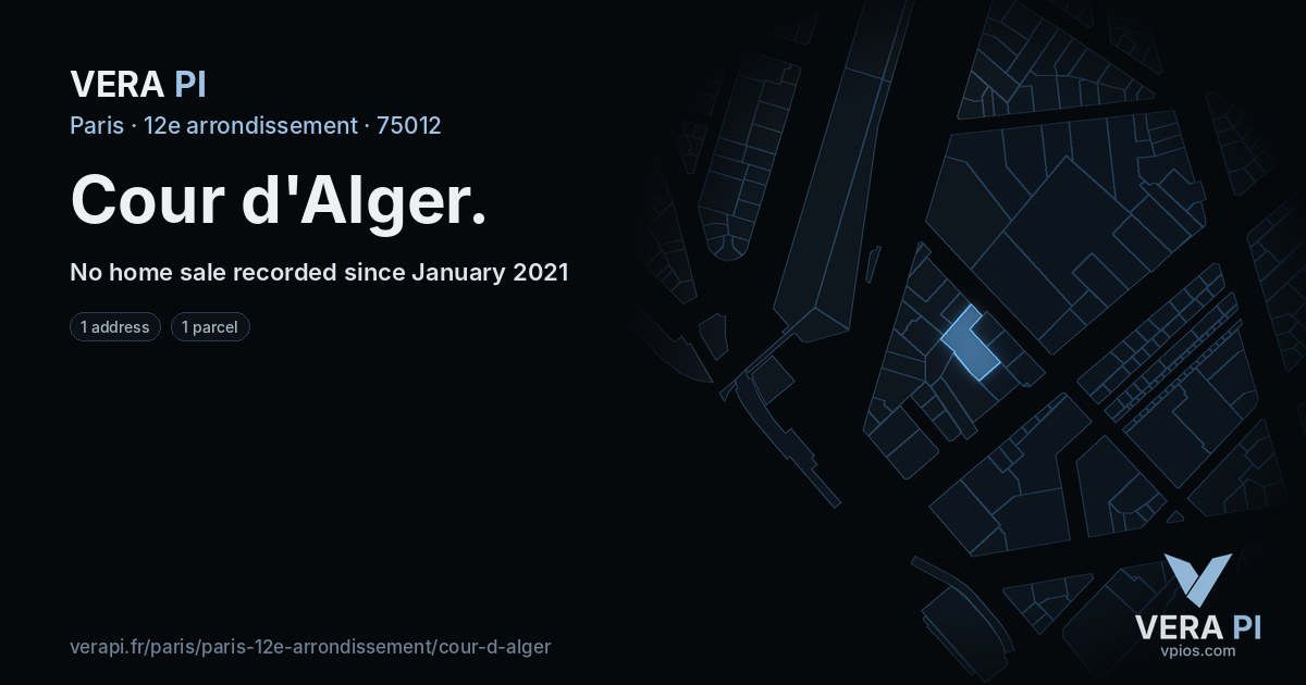 Cour d'Alger, 12e arrondissement at night – every parcel coloured by the prices around it, the street's own parcels lit