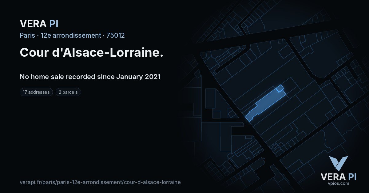 Cour d'Alsace-Lorraine, 12e arrondissement at night – every parcel coloured by the prices around it, the street's own parcels lit