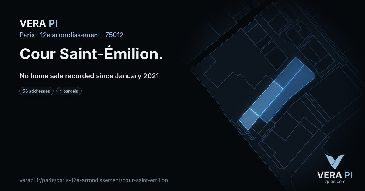 Cour Saint-Émilion, 12e arrondissement at night – every parcel coloured by the prices around it, the street's own parcels lit
