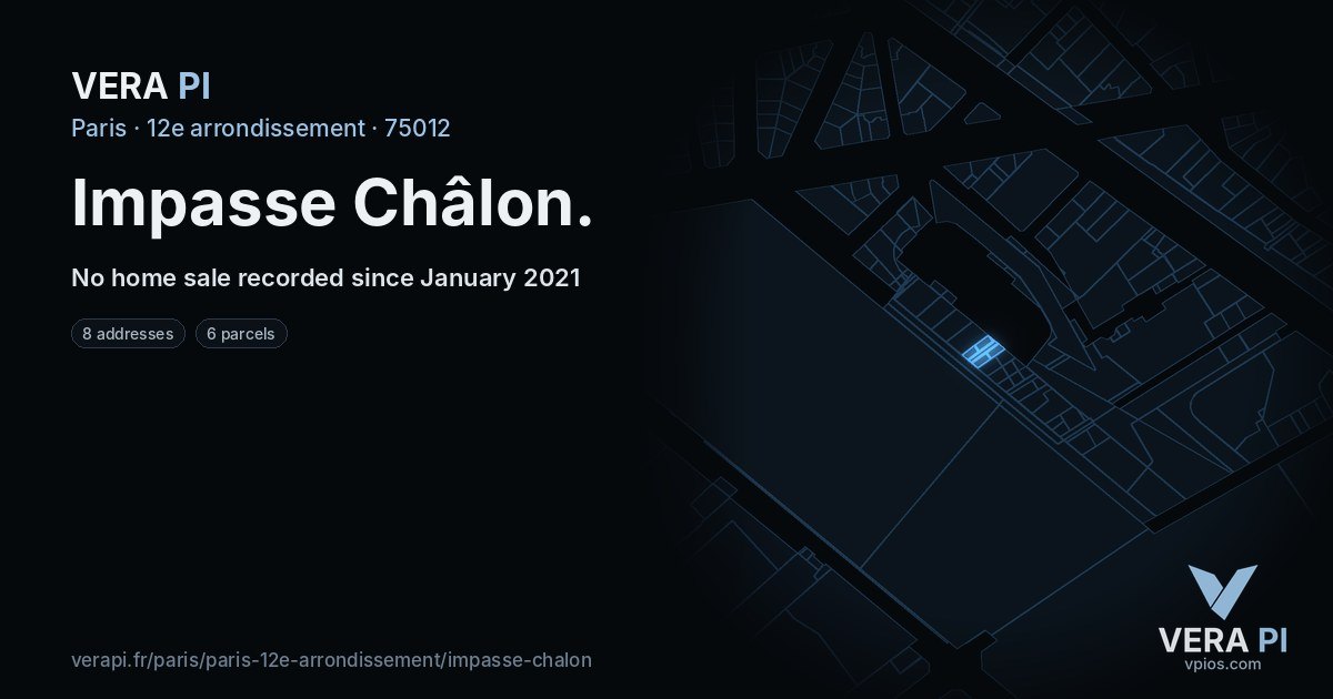 Impasse Châlon, 12e arrondissement at night – every parcel coloured by the prices around it, the street's own parcels lit