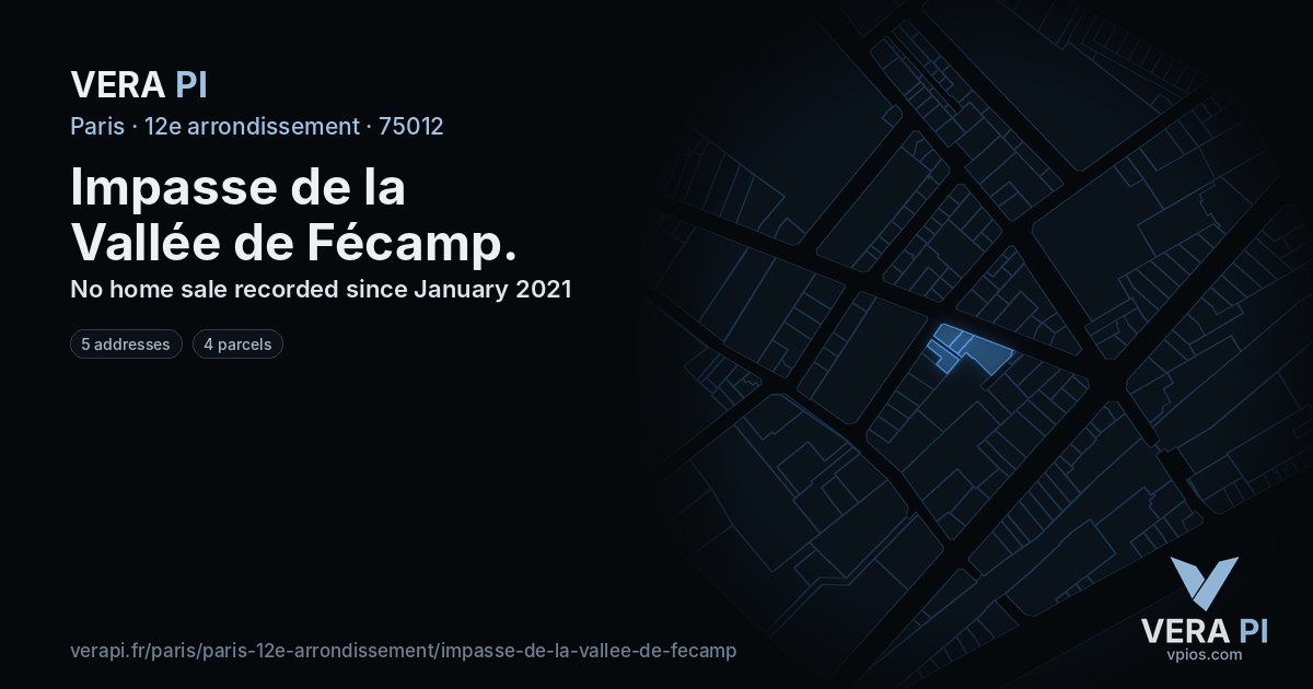 Impasse de la Vallée de Fécamp, 12e arrondissement at night – every parcel coloured by the prices around it, the street's own parcels lit