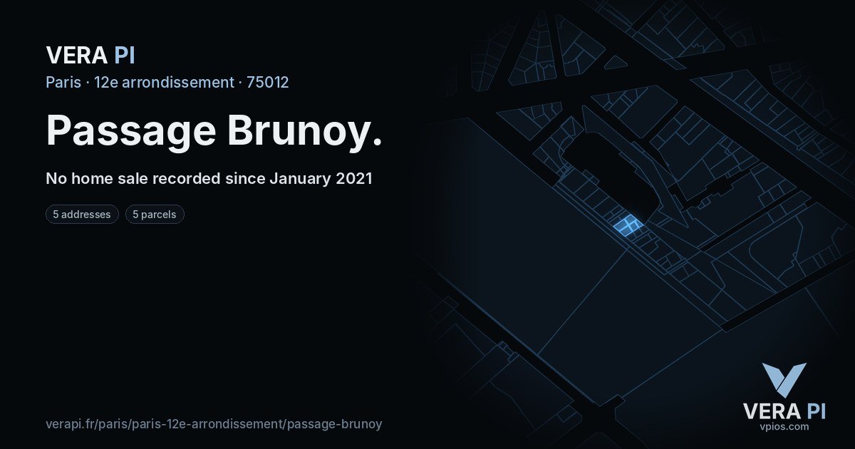 Passage Brunoy, 12e arrondissement at night – every parcel coloured by the prices around it, the street's own parcels lit