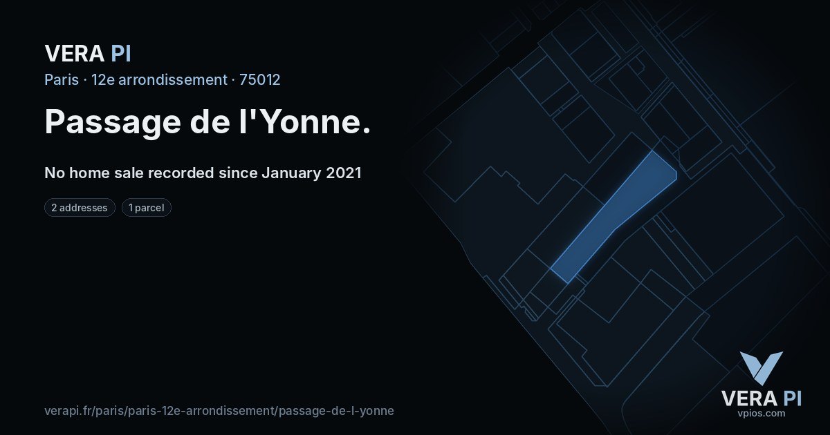 Passage de l'Yonne, 12e arrondissement at night – every parcel coloured by the prices around it, the street's own parcels lit
