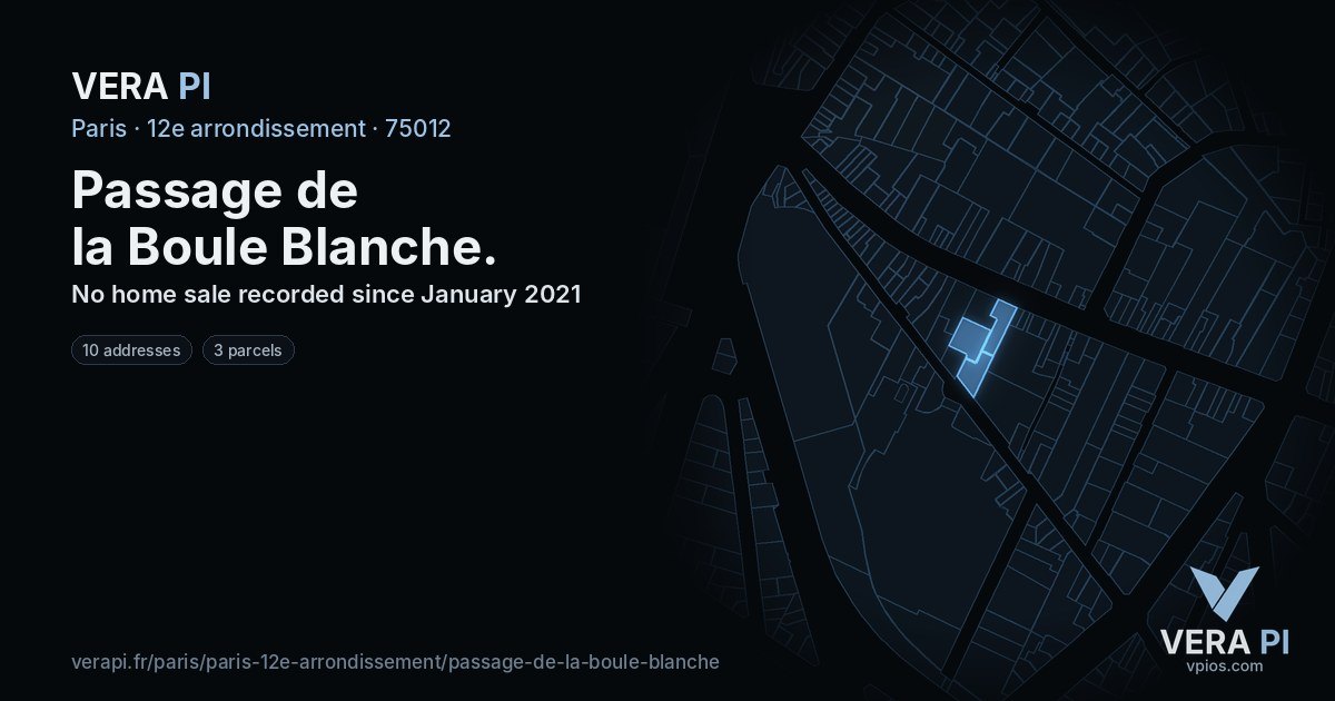 Passage de la Boule Blanche, 12e arrondissement at night – every parcel coloured by the prices around it, the street's own parcels lit